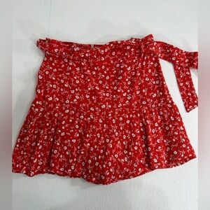 Zara red floral belted skirt  size XS